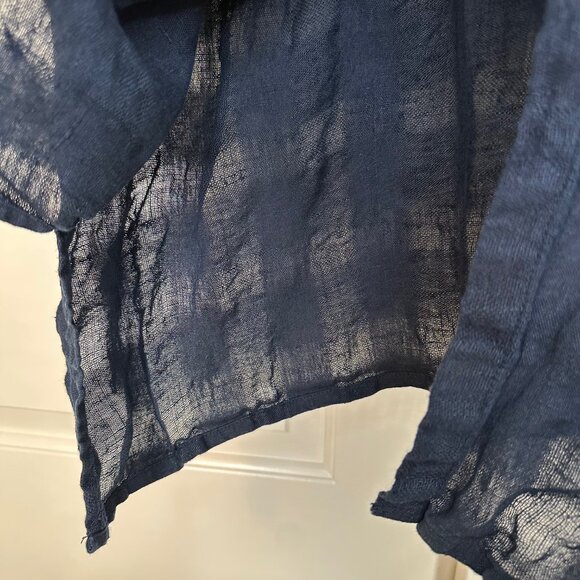 Flax Navy Linen Weave Lagenlook Button-Down Lightweight Tunic Top - 3G (24-26) - Picture 7 of 9